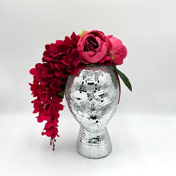 Raspberry Peony Wisteria Headband, Bold Statement Hair Accessory