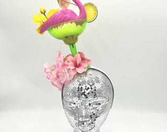 Pink Flamingo Fascinator: Flowers and Flair; Lime and Umbrella