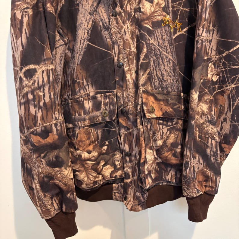 Chaqueta de caza vintage ScentLok para hombre, talla grande, camuflaje Mossy Oak, cremallera completa, botones a presión, bomber, fabricada en EE. UU. imagen 5