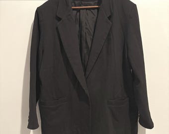 Blazer vintage Dumas para mujer, talla XL, negro, largo, con botones de escudo, hecho en EE. UU.