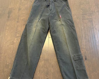 Vintage Bugle Boy Cargobyxor Herr 30x30 Mörk Stålgrå Utility Streetwear 90-tal