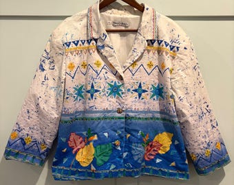 Nancy Bolen City Girl Blazer XL Art to Wear Tropical Beaded Embroidered Jacket