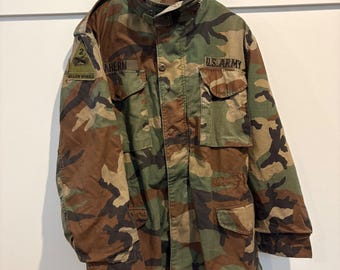 Chaqueta de campo M-65 vintage de los años 80, talla mediana larga, camuflaje boscoso, para clima frío, Hell On Wheels