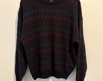 Vintage Jantzen Crewneck Sweater Mens Large Navy Blue Geometric Knit Acrylic