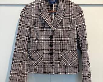 Pendleton Blazer Womens 4 Petite Black White Plaid 3-Button Jacket Carer Office