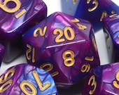 Purple and blue DND Dice, Opaque Marble, Polyhedral dice set for Dungeons and Dragons, RPG, Role Playing games