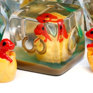 Red Dragon Hatchling Dice Set – Baby Red Dragon Egg on Earthy Brown Green Layers