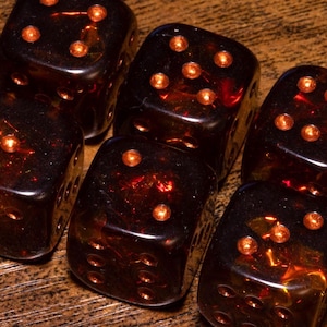 Ember Opal PIP Six-Sided Dice Set – Translucent Brown Resin with Copper Pips for DnD and RPG, Earth Elemental Magic