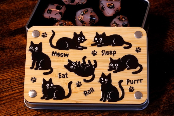 Meowgical Paws Cat dice set and box Game Kit – Pink Sharp-edged dice set, perfect for DnD and tabletop RPGs accessory