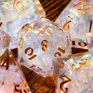 Sacred Opal Sharp Edge dice set: Clear with holographic foil image 1