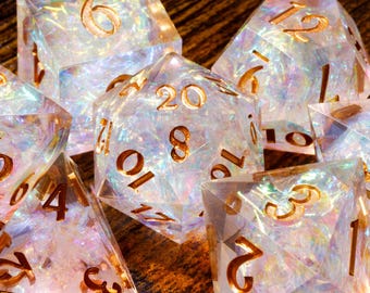 Sacred Opal Sharp Edge dice set: Clear with holographic foil
