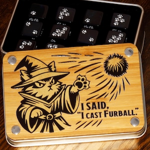 I cast Furball dice box and D6 dice - Dice DnD, For Dungeons and Dragons Inspired Adventures | Dice Box Set Game Kit