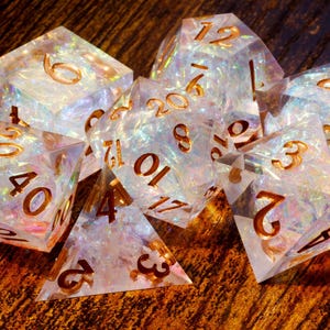 Sacred Opal Sharp Edge dice set: Clear with holographic foil image 3