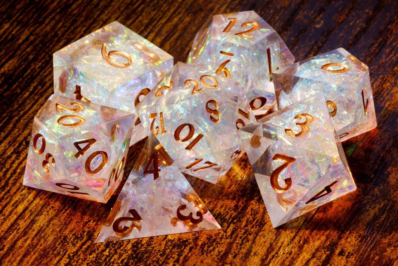 Sacred Opal Sharp Edge dice set: Clear with holographic foil image 3