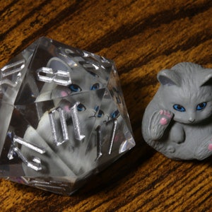 Grey Shorthair Kitty D20 - Large D20 with kitten inside, Role Playing game, D&D Dice set, dungeons and dragons, Exclusive Limited Edition