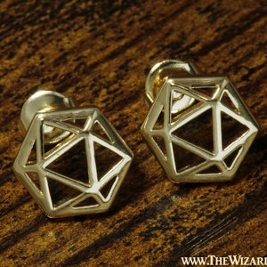 W20 Würfel Ohrstecker, goldene Würfel Ohrringe, TTRPG Schmuck, geeky Geschenk, polyedrische Würfel