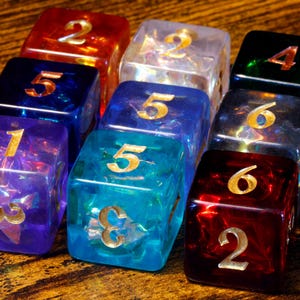 Infinity Opals D6 Dice TTRPG Game KIT – Multicolor holographic inclusions, translucent holo glitter, Game Kit for DnD & Role-Playing Games
