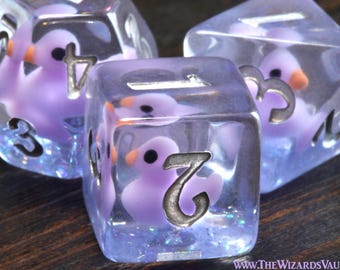 Ducklings of Doom dice set, light purple duck inside, Role Playing game kit, TTRPG, Dungeons Dragons Pathfinder DnD RPG