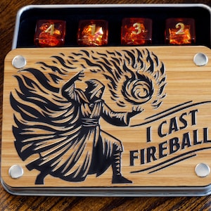 Fireball dice box and D6 dice - Red orange Holographic inclusions , holo glitter, Dice DnD, | Dice Box Set Game Kit