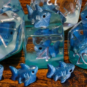 Exclusive Shark Dice Set - Dice with shark on blue sea layer for TTRPG, Role Playing game kit