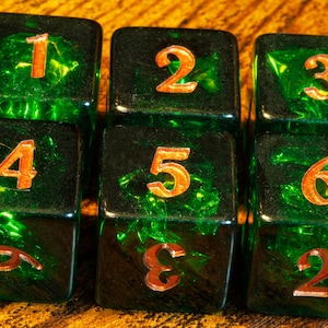 Verdant Opal D6 Dice – Dark Green with Holographic inclusions, Translucent holo glitter, DnD Dice, Game Kit for DnD & Role-Playing Games