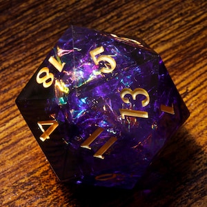 Sacred Amethyst Chonk D20 Dice - Extra Large D20 - Dark purple Sharp Edge resin dice , Dice for Tabletop rpg games, - TTRPG Game Kit