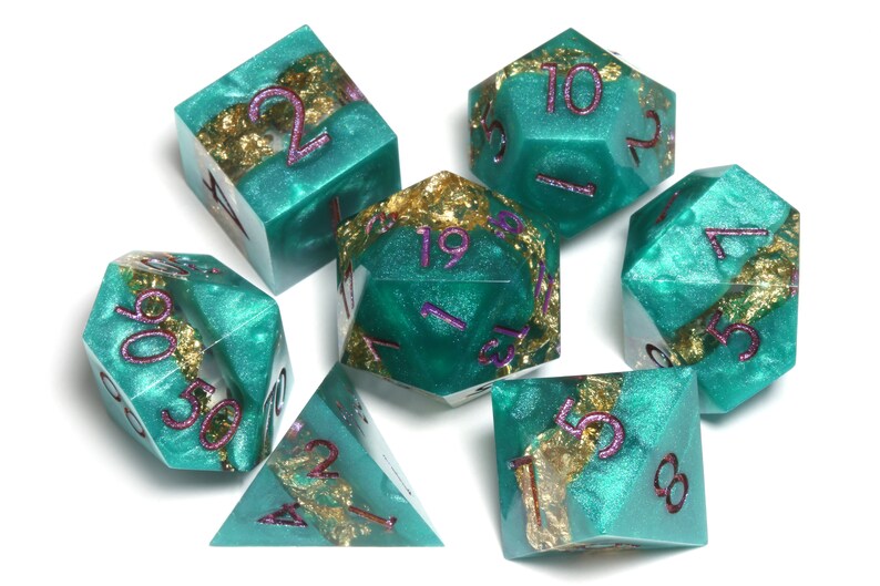 Gilded Emerald Dice Set Green Sharp Edge Dice Set With Gold Etsy
