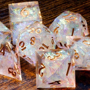 Sacred Opal Sharp Edge dice set: Clear with holographic foil image 5
