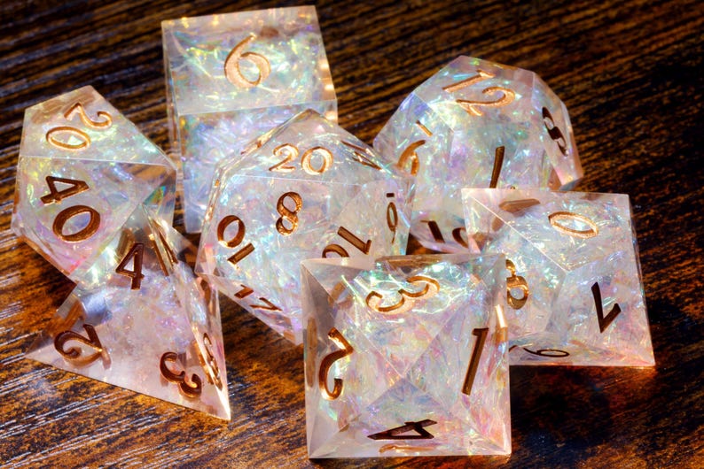 Sacred Opal Sharp Edge dice set: Clear with holographic foil image 5