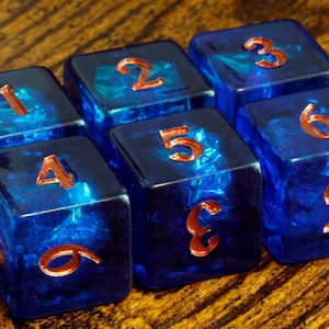Cobalt Opal D6 Dice  – Dark Blue with Holographic inclusions, Translucent holo glitter