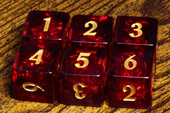 Cherry Opals D6 dice  - Dark Red with Holographic inclusions,