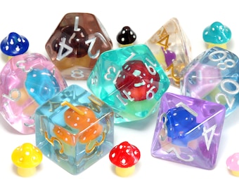 Mushroom Party Mix dice set - Multicolor Mushroom dice set for Dungeons and Dragons, Pathfinder Role playing games, Dice set for DnD