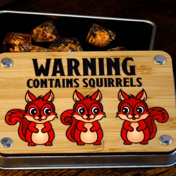 Squirrel box and dice set, Transparent with little Squirrels inside on a copper layer, Role Playing games dice, dungeons and dragons, DnD