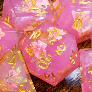 Hibiscus Dream Dice Set TTRPG Game KIT -Sharp-edged floral dice set, perfect for DnD and tabletop RPGs. | Dice Game
