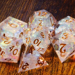 Sacred Opal Sharp Edge dice set: Clear with holographic foil image 4