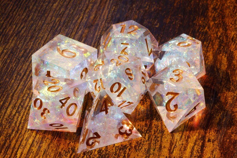 Sacred Opal Sharp Edge dice set: Clear with holographic foil image 4