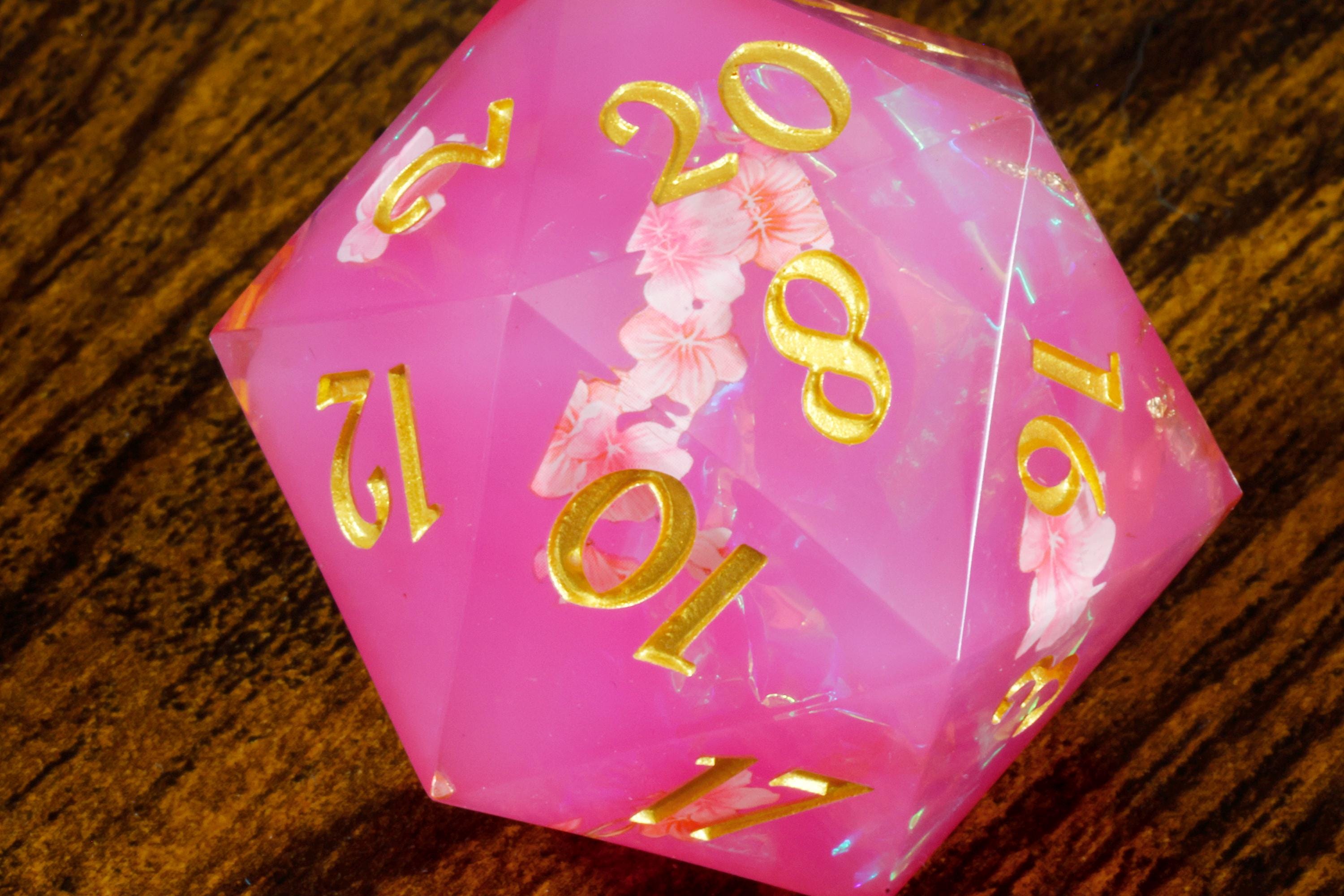 Hibiscus Dreams D20 - Extra Large D20 - Oversized Sharp Edge dice for DnD, Dice for Tabletop rpg games, - TTRPG Game Kit