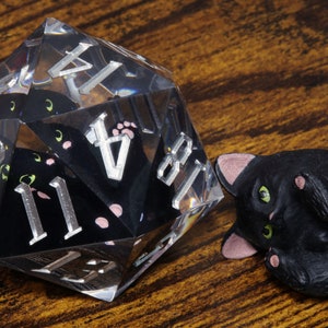 Black Kitty D20 - Large D20 with kitten inside, Role Playing game, D&D Dice set, dungeons and dragons, Exclusive Limited Edition
