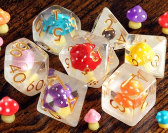 Rainbow Colorshrooms Würfelset - Multicolor Mushroom Würfelset für TTRPG, Pathfinder Rollenspiele, Würfelset