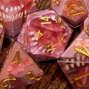 Sakura Mimic Dice Set - Sharp Edge resin dice , Dice for Tabletop rpg games, Dice for DnD dice