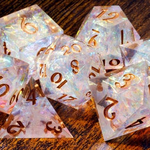 Sacred Opal Sharp Edge dice set: Clear with holographic foil image 6