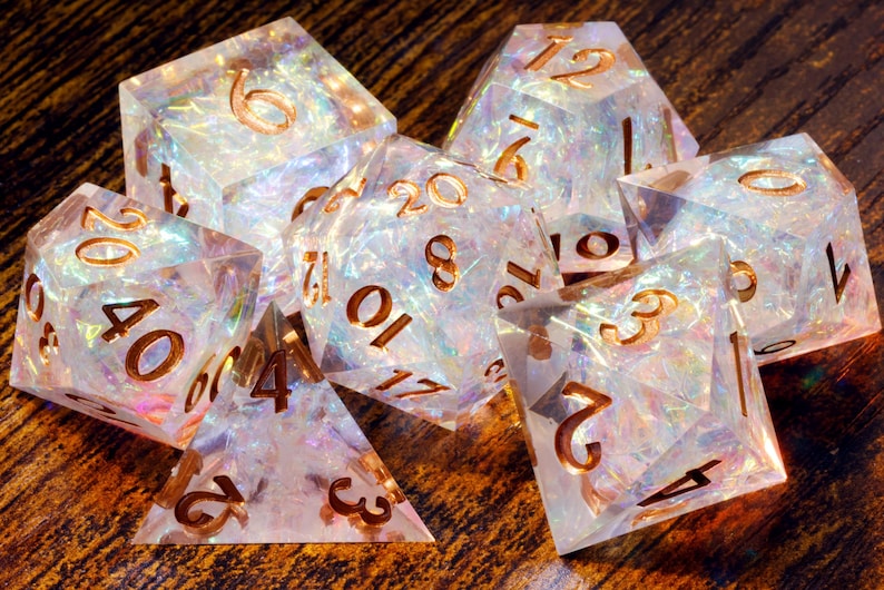 Sacred Opal Sharp Edge dice set: Clear with holographic foil image 6
