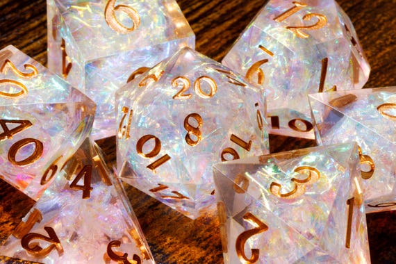 Sacred Opal Sharp Edge dice set: Clear with holographic foil