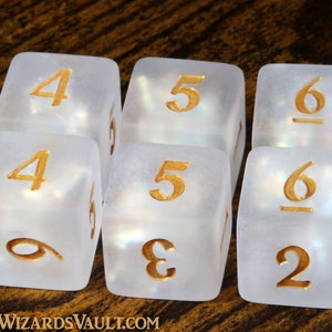 Paladin's Oath D6 - White Holographic inclusions DND Dice, Frosted Translucent with holo glitter, Dice set for DnD