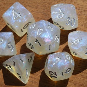 Divine Radiance Dice Set – White Semi-Translucent with Glitters, TTRPG Game Kit for DnD and Role-Playing Games