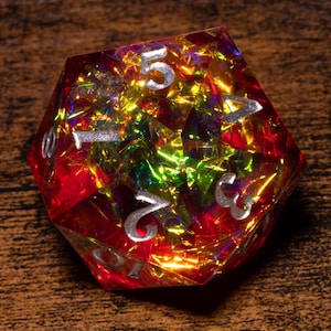 Fire Opal Countdown D20 Life Counter – Red-Orange with Holographic Foil, Silver Numbers, for Trading Card Games