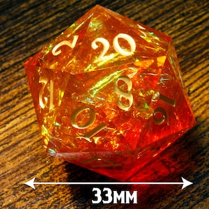 Volcanic Opal Chonk D20-dobbelstenen - extra grote D20 - vurig oranje harsdobbelstenen met scherpe rand, TTRPG-gamekit