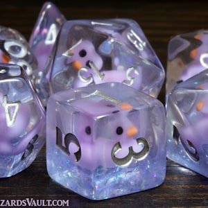 Ducklings of Doom dice set, Transparent with light purple duck inside, Role Playing games dice, dungeons and dragons, Exclusive set image 2