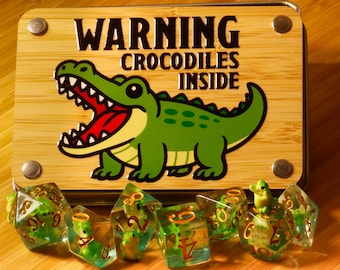 Green Crocodile Dice and Box game kit – Polyhedral Dice with Green Crocodile Inside for DnD and Role-Playing Games