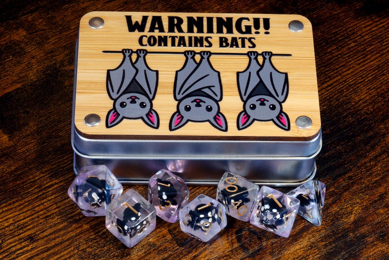 Warning !!! Box and Bat Dice Set - Dice Set With Bats, Dice for Dnd ...